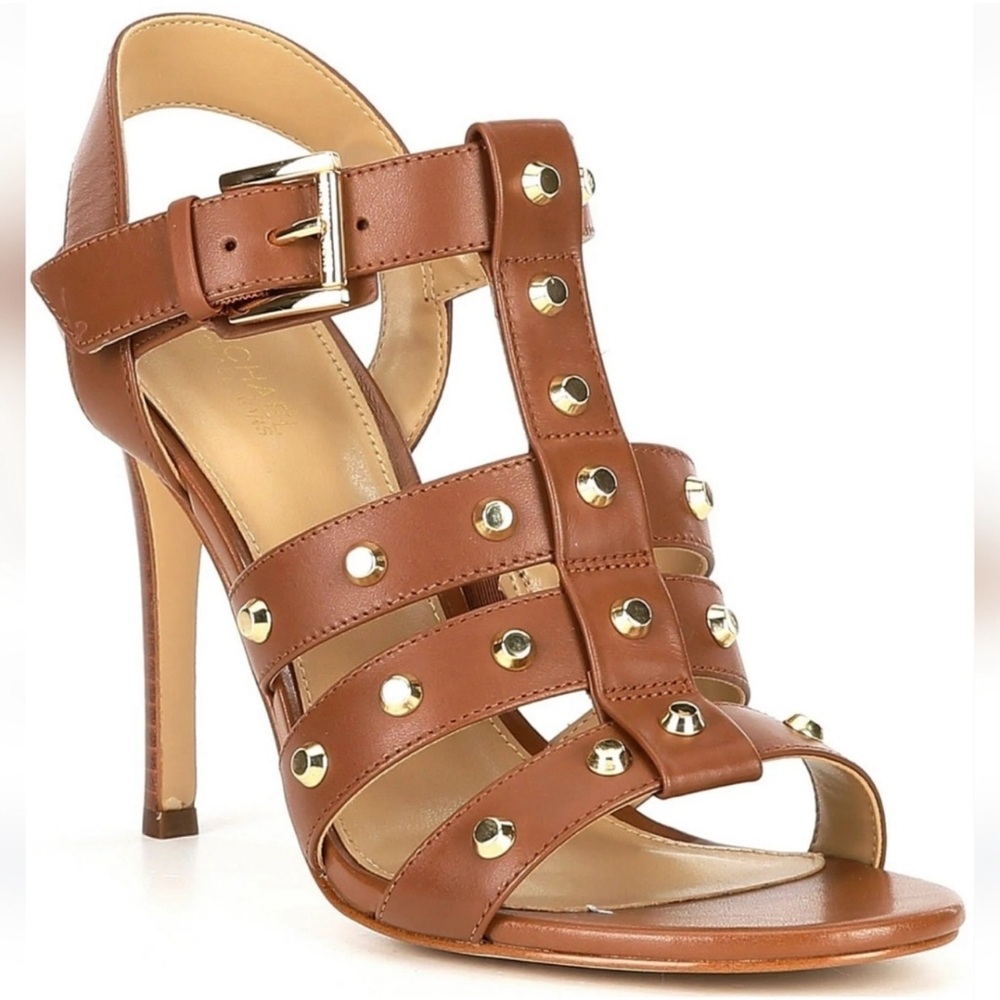 MICHAEL Michael Kors Jagger Studded Stiletto Sandal in Luggage Size 7.5 NWOB